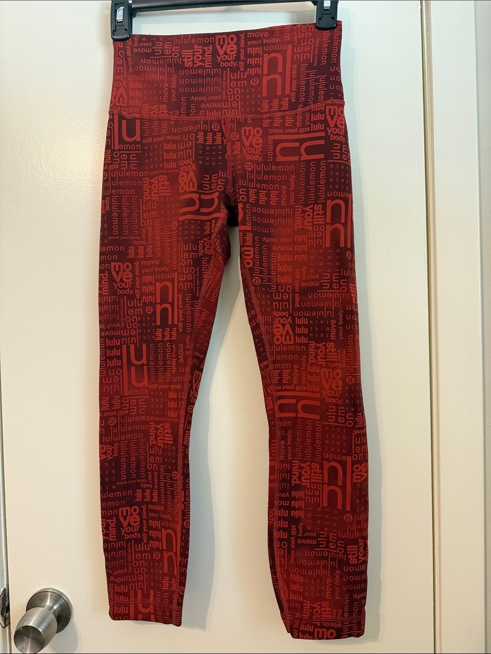Lululemon Wunder Train High Rise Red Logo Leggings